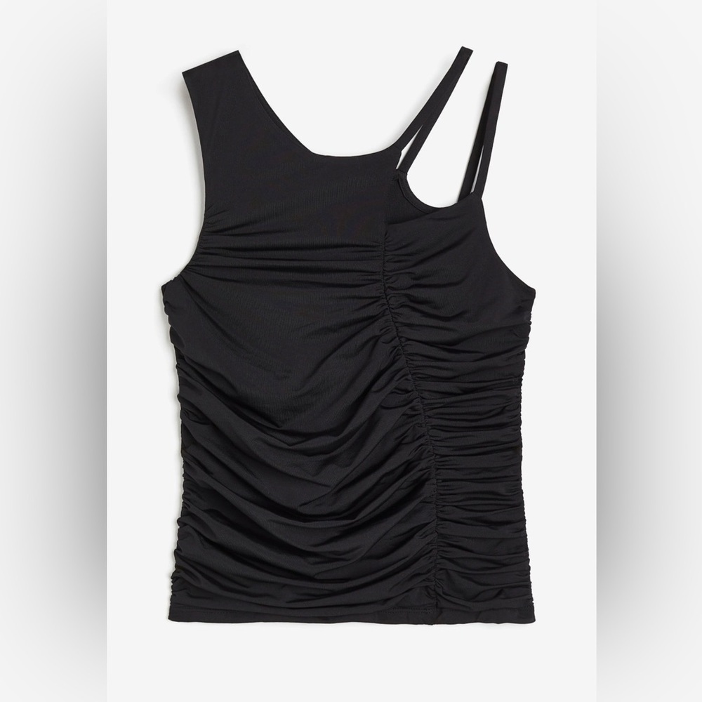 H&M Women’s Gathered Asymmetric Black Y2k Sleeveless Top Size: Medium
